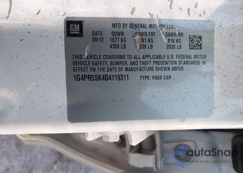 2013 Buick Verano Convenience Group из США, поврежденный, VIN 1G4PR5SK4D4119311